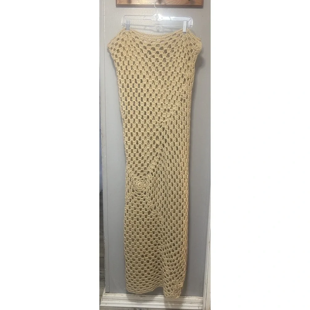 Vintage Handmade Beige Color Crocheted Afghan -Throw 34